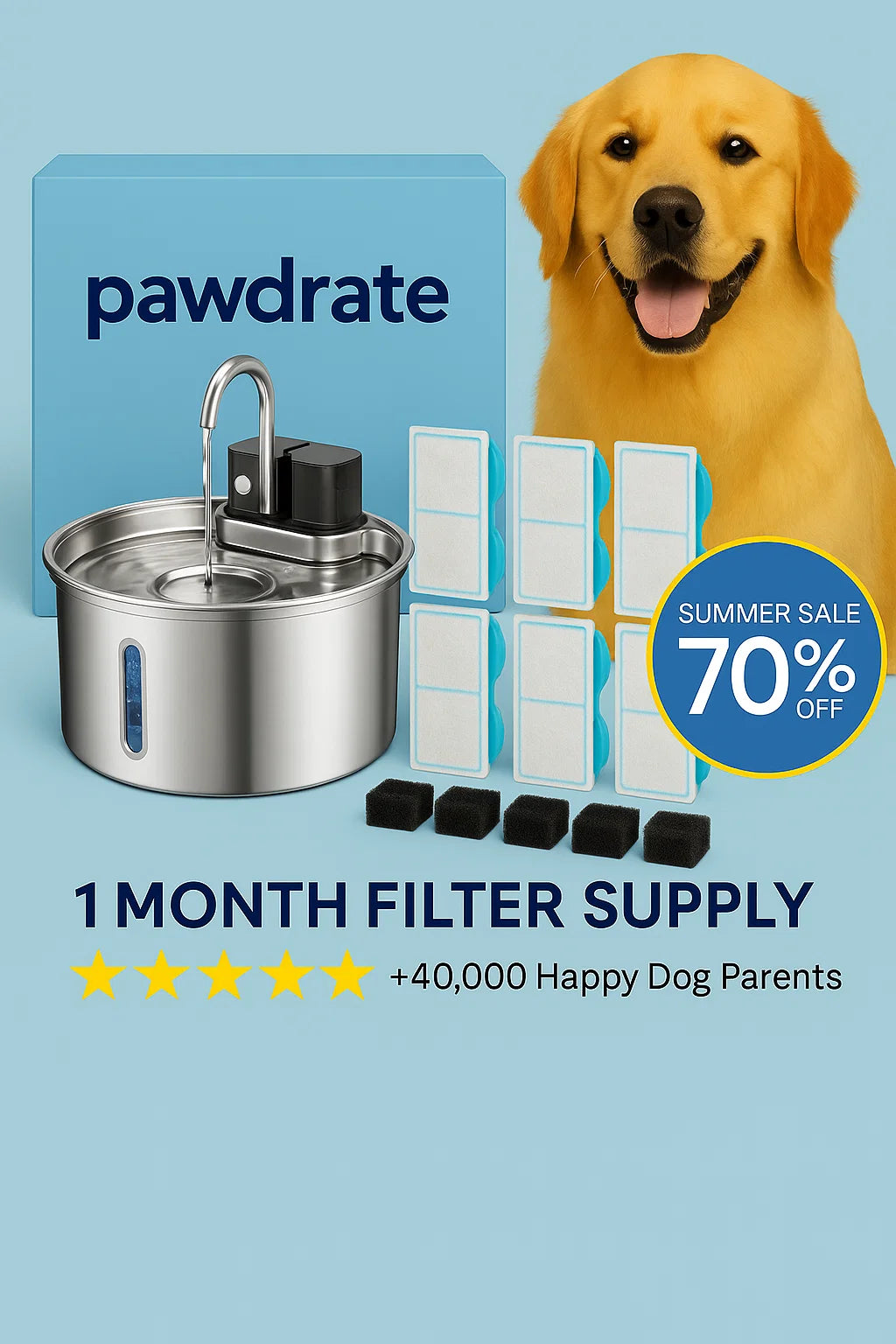Pawdrate™ Filtered Water Fountain (Battery Version)