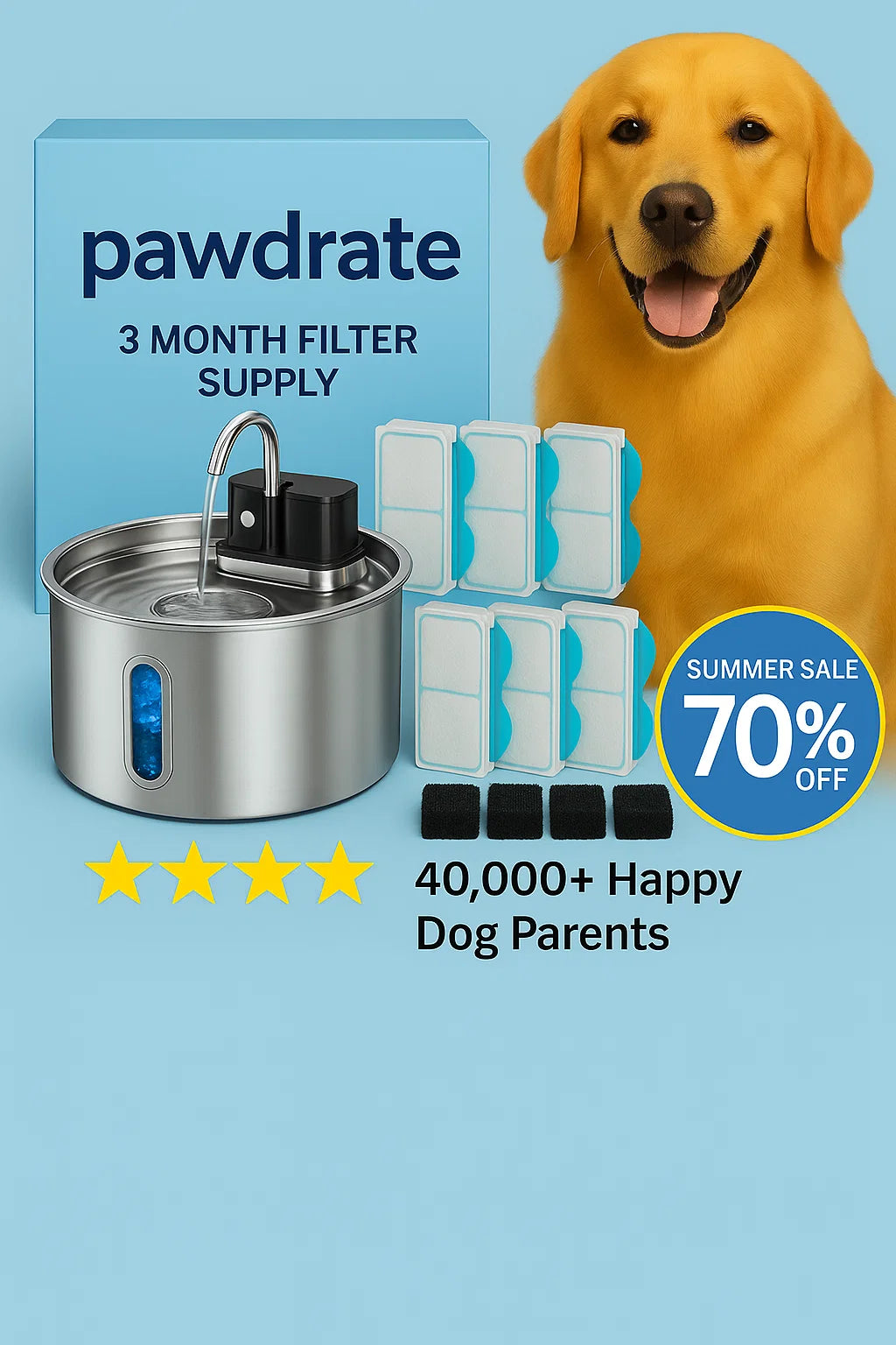 Pawdrate™ Filtered Water Fountain (Battery Version)